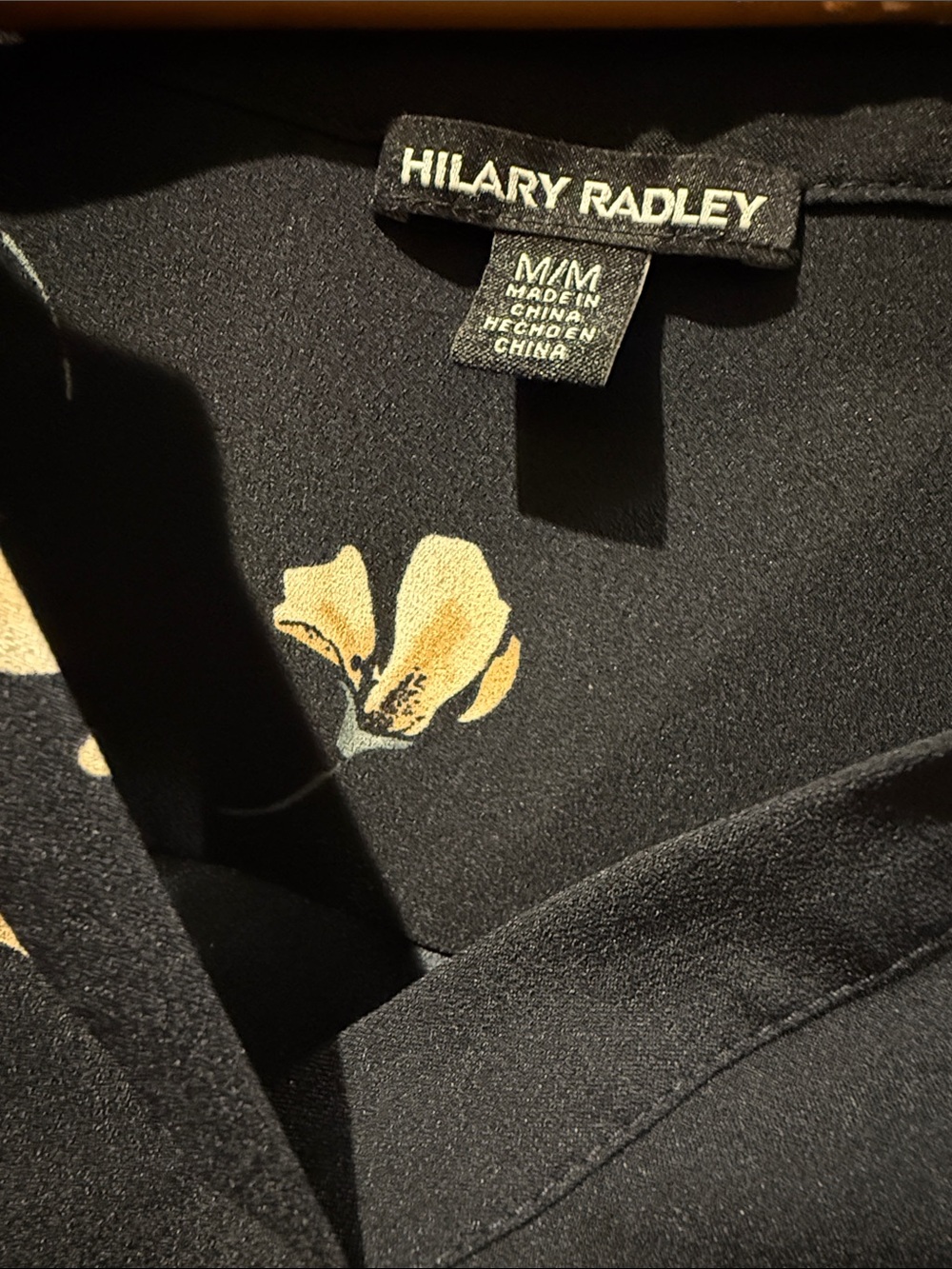 Hilary Radley Navy Floral V-Neck Short Sleeve Top with Yellow Blossoms - Picture 2 of 2